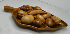 Tigela de madeira vintage de frutas com forma de folha dividida macaco pod feita à mão, usado comprar usado  Enviando para Brazil