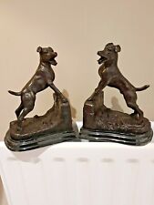 pair solid bronze jack russell parsons terrier bookends on marble base  for sale  GRAVESEND