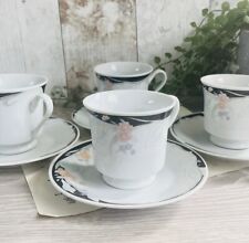 4 Vintage Tea Set Teacups And Saucers Black Border With Floral Pattern (Set 2) for sale  Shipping to South Africa