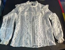 Blusa transparente blanca bordada Cottagecore de seda victoriana encaje segunda mano  Embacar hacia Argentina