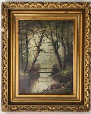 Antique D.A. Fisher (1867-1940) Landscape Creek Bridge Oil Painting Dated 1909 for sale  Shipping to South Africa
