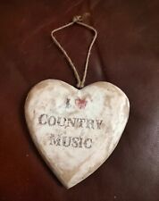 I Love Country Music Wooden Heart Hanging Decoration White Washed VGC FREE P&P , used for sale  Shipping to South Africa