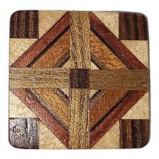 Vintage Parquet Tile Wood Inlay Brooch Pin, used for sale  Shipping to South Africa