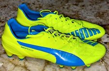 PUMA evoSpeed 1.4 Leather Yellow Atomic Blue FG Soccer Cleats EUC Mens Sz 8.5, used for sale  Shipping to South Africa