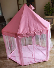 Princess Play Tent Pink w/ White Polka Dots Sides w/ tie back curtains  50 X 53 for sale  Shipping to South Africa