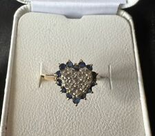 Used, Vintage 14k Yellow Gold Diamond And Sapphire Heart Shaped Ring for sale  Shipping to South Africa