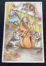 Cartão postal antigo de gatinho fantasia gatos tocando violoncelo baixo, usado comprar usado  Enviando para Brazil