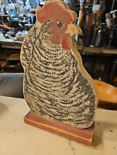 Estatueta decorativa vintage primitiva pintada à mão galinha de madeira 6x9 em suporte, usado comprar usado  Enviando para Brazil