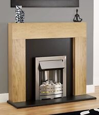 ELECTRIC FIRE OAK WOOD FIREPLACE MODERN BLACK SURROUND LED SILVER PEBBLES, used for sale  MANCHESTER