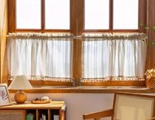 Usado, 2 peças 28"W 24"H cortinas de cozinha com borlas, curtas japonesas semi-transparentes comprar usado  Enviando para Brazil