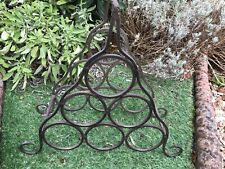 RUSTIC VINTAGE HEAVY GAUGE WROUGHT IRON 6 BOTTLE WINE RACK WITH CARRY HANDLE, used for sale  Shipping to South Africa