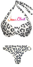 Ocean Club Thickly Padded Megaboost Snow Leopard push-up Bikini 36A & 12 Brief for sale  UK