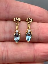 9ct gold pear drop aquamarine & diamond exceptional drop earrings, 9k 375 for sale  Shipping to South Africa
