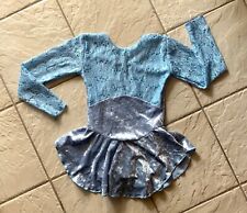 NEW Girls Powder Blue VELVET Floral LACE Competition FIGURE ICE SKATING DRESS, used for sale  Shipping to South Africa
