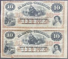 Argentina - 10 Pesos Bolivianos -1869- s1607r - Banco de Comercio - Par sin cortar segunda mano  Argentina 