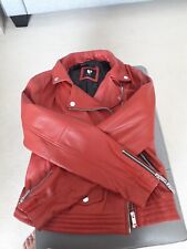 Used, real leather red biker jacket 10, worn once, excellent condition for sale  BIRCHINGTON