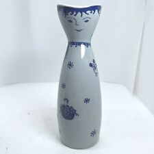 Brukt, Vintage Stavangerflint Norway Blue Clay Stoneware Lady Vase Signed Kari Nyquist til salgs  Frakt til Norway
