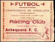 CARTEL DE FUTBOL 1932 RACING MALAGA -  ANTEQUERA 195x149mm CAMPEONATO ANDALUCIA segunda mano  Embacar hacia Argentina