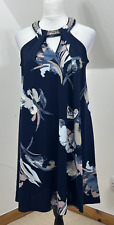 Tent Swing Dress NEXT Size 10 P Navy Blue & White Floral Beaded Collar Stretchy for sale  Shipping to South Africa