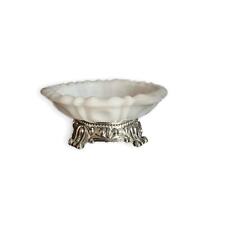 Used, Vintage Mid Century Milk Glass Pedestal Soap Dish with Silver Claw Foot Stand  for sale  Shipping to South Africa
