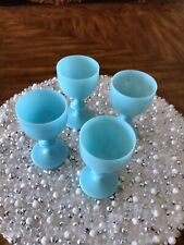 4 Vintage Portieux Vallerysthal Blue Small French Glasses 4.5” for sale  Shipping to South Africa