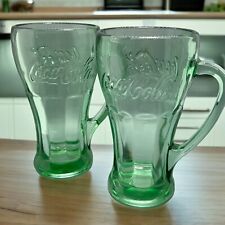 Vtg Coca-Cola Coke Glasses w/Handle Green Mug Heavy Set of 2 Libby 6" 1.6 Lb EA, used for sale  Shipping to South Africa