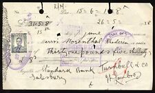 Rolamento de cheque bancário padrão S.RHODESIA 1938 KGV 6d AS FISCAL A591 comprar usado  Enviando para Brazil