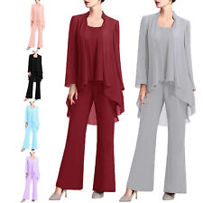 US Womens Chiffon Pant Suits 3 Piece Mother of The Bride Wedding Guest Outfit  for sale  Shipping to South Africa