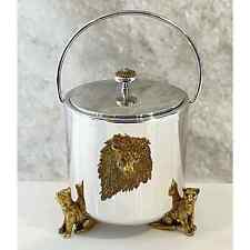 St John Lion ICE BUCKET Silver Plate Gold Figural Lions Lioness Cub Crystal Eyes, used for sale  Shipping to South Africa