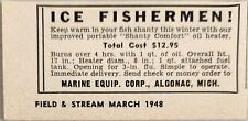 1948 anuncio impreso chabolas de peces para pescadores de hielo equipo marino. Corp Algonac, Michigan segunda mano  Embacar hacia Mexico