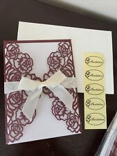 Lote de 25 adesivos envelopes de renda para convites de casamento de festa em branco com laços de borgonha, usado comprar usado  Enviando para Brazil