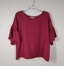 Camisa Viola Borghi 100% linho rosa vermelha rosa babado manga curta tamanho grande, usado comprar usado  Enviando para Brazil