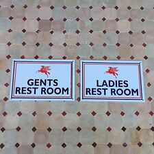 Pair Pegasus Mobil Gas Ladies Gents Rest Room Wall Plaque Enameled Reproduction d'occasion  Expédié en France