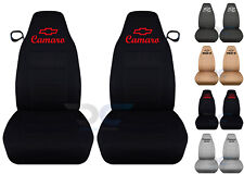 Fits Chevrolet Camaro  front car seat covers solid black w/bowtie+camaro/RS/SS.. for sale  Shipping to South Africa