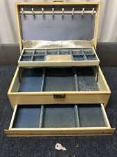 Antiga caixa de joias Mele 3 camadas creme couro branco ouro baú gaveta automática chave comprar usado  Enviando para Brazil