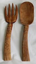 Vintage Carved Wooden Hawaiian Spoon Fork Old Men Faces Folk Art 10" Detailed d'occasion  Expédié en France