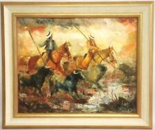 Oil painting bulls horses riders Spain sig. 52.5 x 62 cm TOP! for sale  Shipping to South Africa
