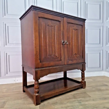 Vintage Jaycee Cupboard Buffet Cabinet Sideboard Traditional Oak Linen Fold, used for sale  Shipping to South Africa