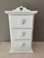 Chic & Shabby White Wooden 3 Drawer Cabinet Storage Chest Heart Handles, used for sale  Shipping to South Africa