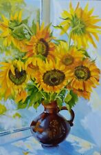 Pintura al óleo original girasoles sobre lienzo floral estilo de vida Ucrania obra de arte segunda mano  Embacar hacia Argentina