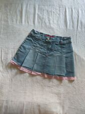 y2k 2000s vintage bongo light wash jean pleated ruffled pink trim skirt size 10 for sale  Shipping to South Africa