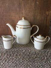 1975 Fitz & Floyd PALAIS BUFF Coffee Pot Server Set Ivory  w/ Gold Trim for sale  Shipping to South Africa