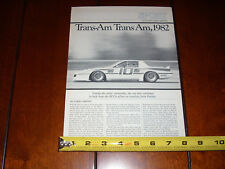 PONTIAC TRANS AM RACE CAR - ORIGINAL 1982 ARTICLE for sale  Shipping to United Kingdom