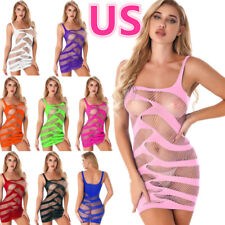EUA Women's Fishnet Mini Dress Club Sleepwear Hollowed Lingerie Chemise Babydoll comprar usado  Enviando para Brazil