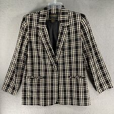 Usado, Blazer feminino Requirements 10 preto bege xadrez mistura de linho forrado manga longa comprar usado  Enviando para Brazil