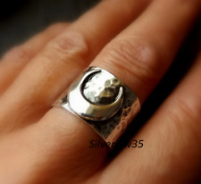 Anillo de plata media luna invertido anillo ancho martillado lunar anillo de plata con martillado segunda mano  Embacar hacia Argentina