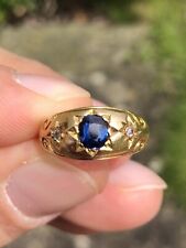 Striking Antique Victorian Natural Sapphire & Diamond Gypsy Ring 18ct Gold 💙💎 for sale  BRADFORD