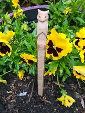 Used, Flower Pot Plant Wooden Gift Tag Marker Stake Hand Carved Owl Hazel Gift for sale  ALTON