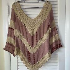 Umgee Terra Cotta Maroon Tie Dye Tan OVERSIZED Crocheted Tunic — SZ S/M  EUC, used for sale  Shipping to South Africa