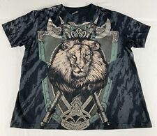 EUC Decoded Affliction Style Metallic Accent AOP Lion T Shirt Men's XL Black USA for sale  Shipping to South Africa